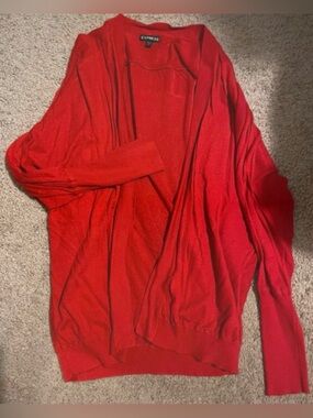 Express Red Open-Front Cardigan Sweater